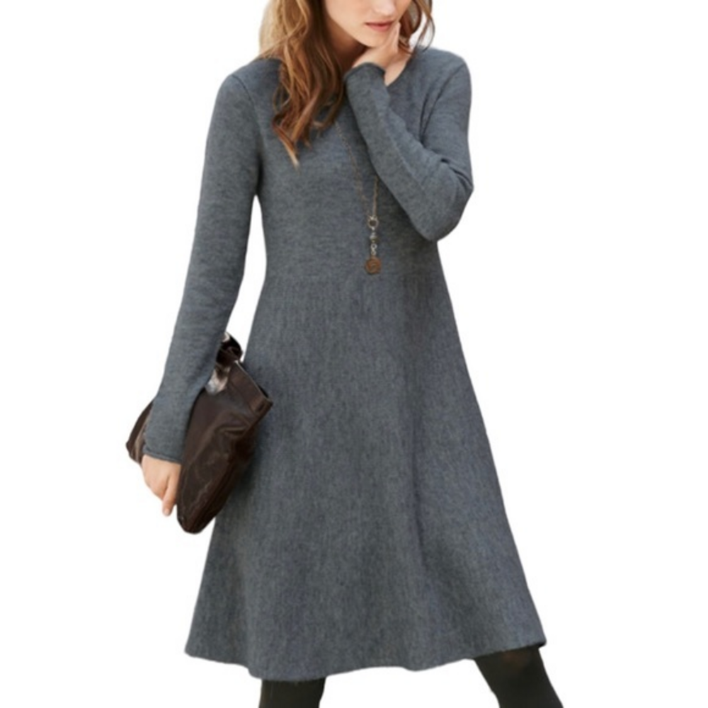 Peruvian Connection Jasmine Gray Baby Alpaca‎ Long Sleeve Sweater Dress Small